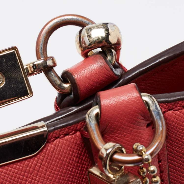 Pre Owned Coach Red Leather Zip Tote