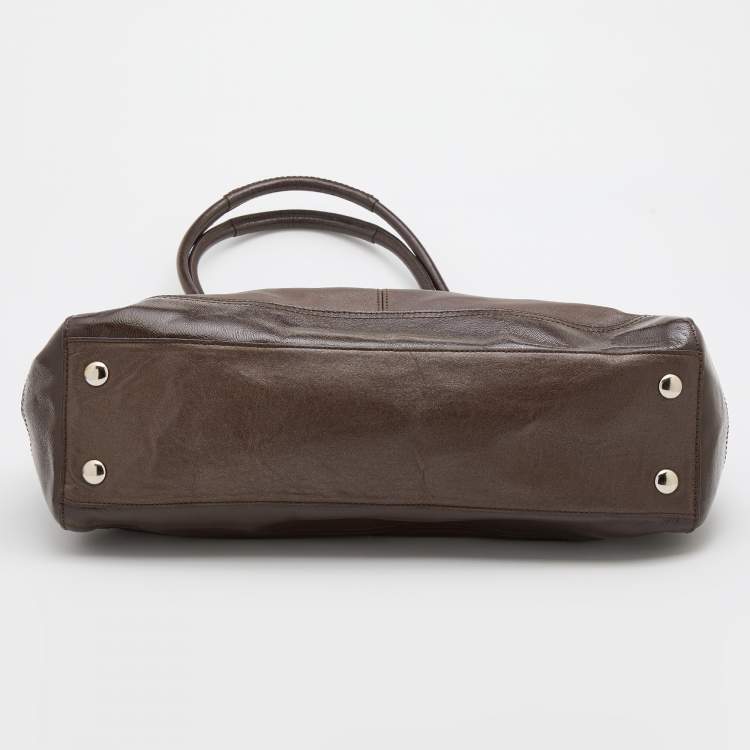 Pre Owned Coach Dark Brown Leather and Patent Tote