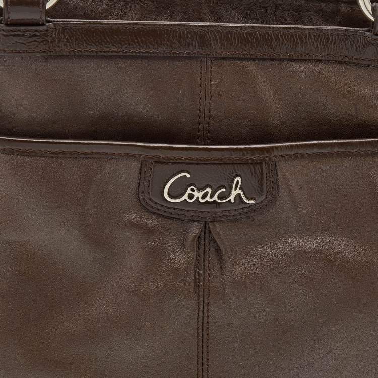 Pre Owned Coach Dark Brown Leather and Patent Tote