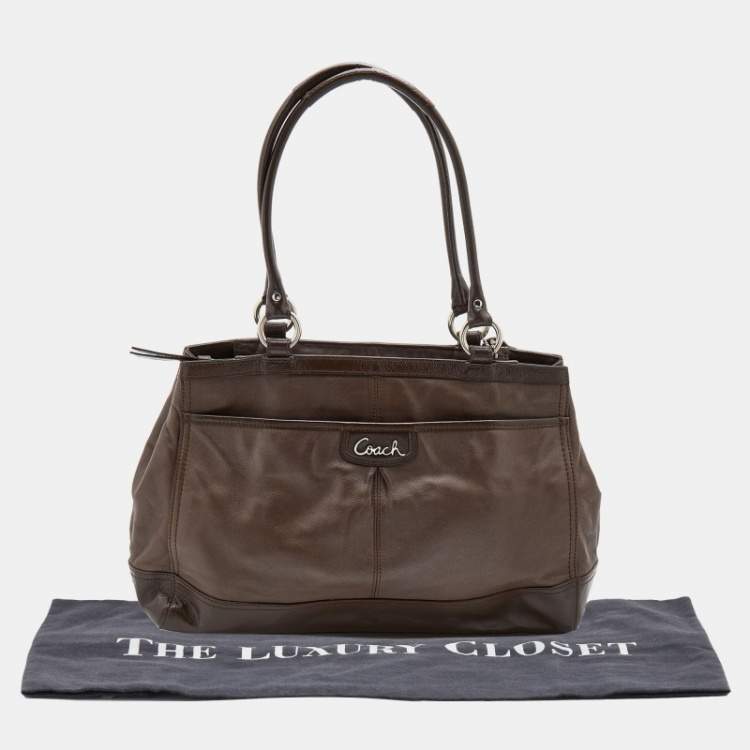 Pre Owned Coach Dark Brown Leather and Patent Tote