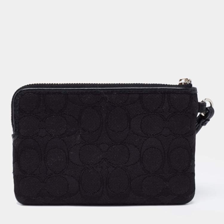 Pre Owned Coach Black Signature Canvas and Leather Wallet
