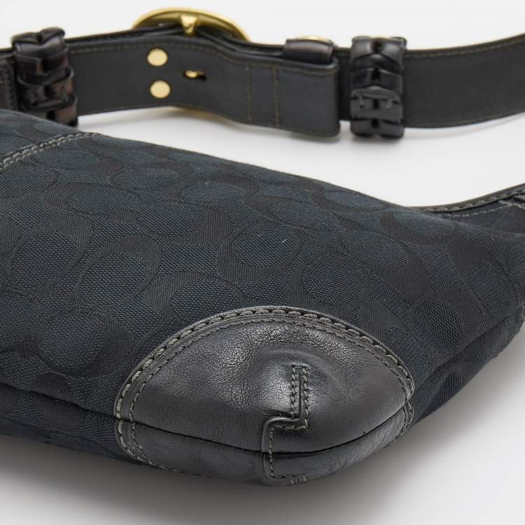 Pre Owned Coach Black Signature Canvas and Leather Buckle Baguette