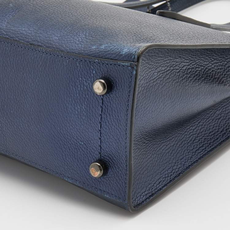 Pre Owned Coach Metallic Navy Blue Leather Avenue Tote