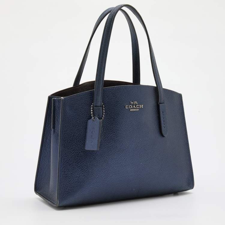 Pre Owned Coach Metallic Navy Blue Leather Avenue Tote