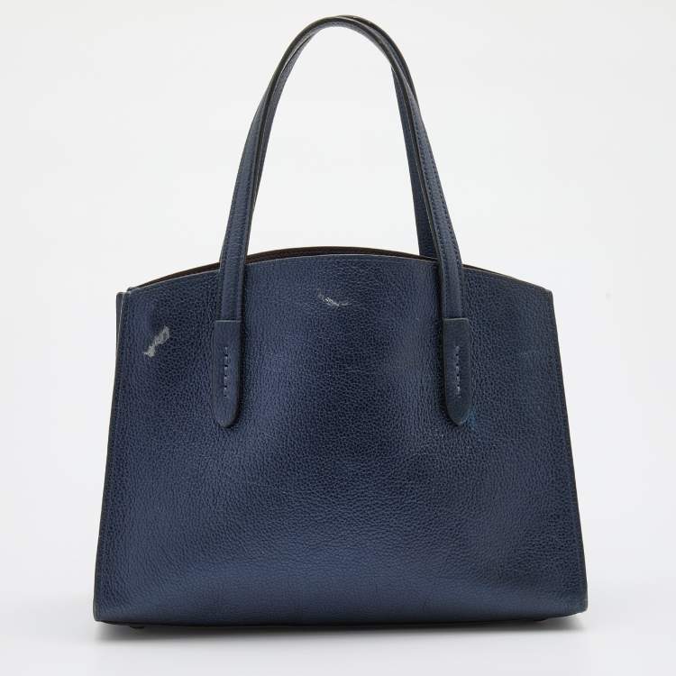 Pre Owned Coach Metallic Navy Blue Leather Avenue Tote