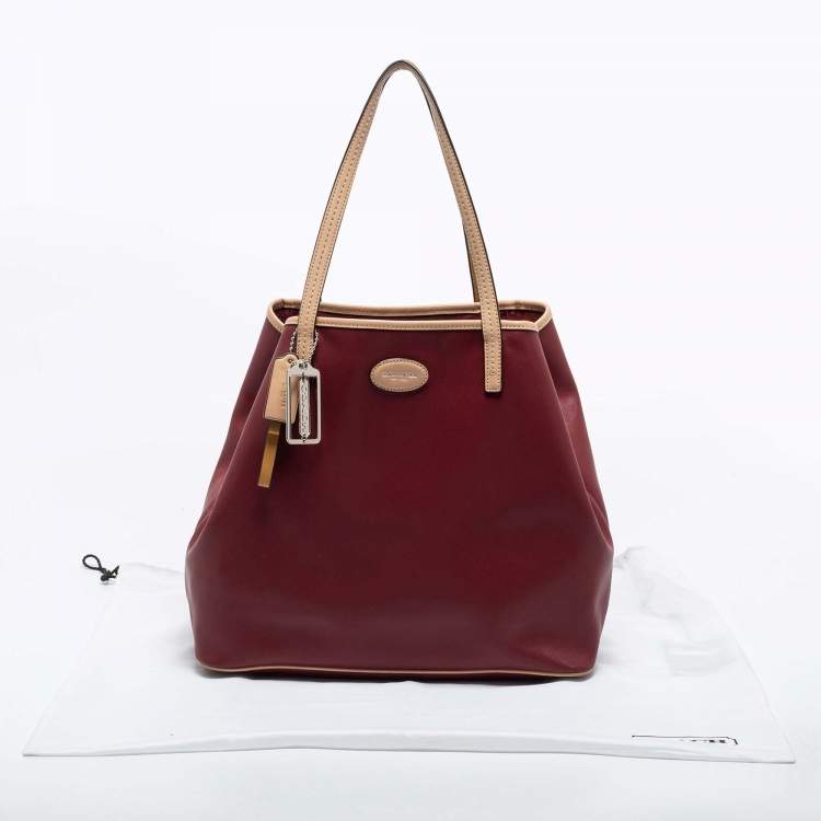 Pre Owned Coach Burgundy/Beige Leather Tote