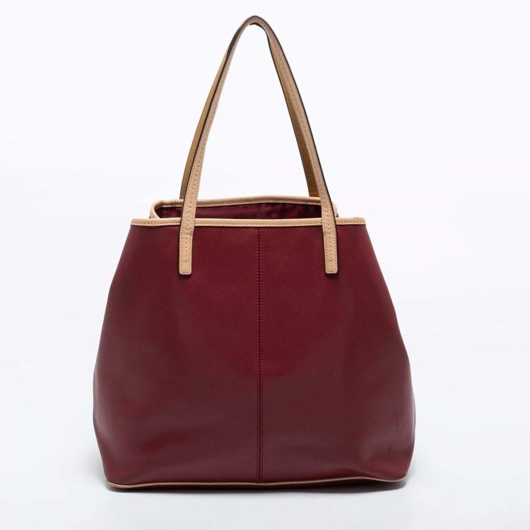 Pre Owned Coach Burgundy/Beige Leather Tote