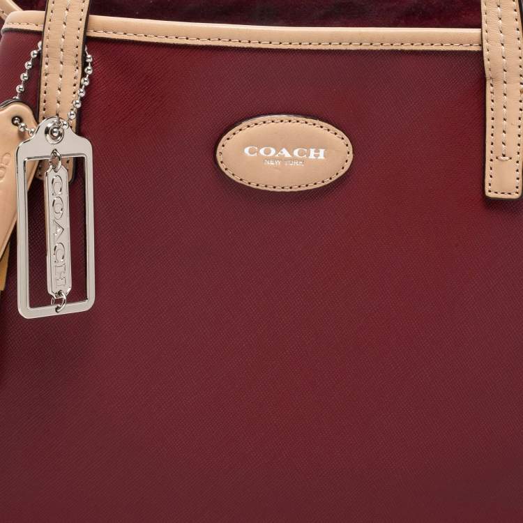 Pre Owned Coach Burgundy/Beige Leather Tote