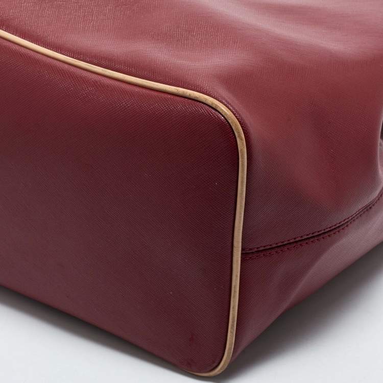 Pre Owned Coach Burgundy/Beige Leather Tote