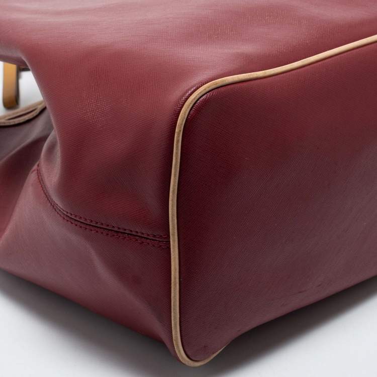 Pre Owned Coach Burgundy/Beige Leather Tote