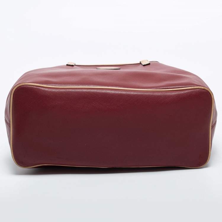 Pre Owned Coach Burgundy/Beige Leather Tote