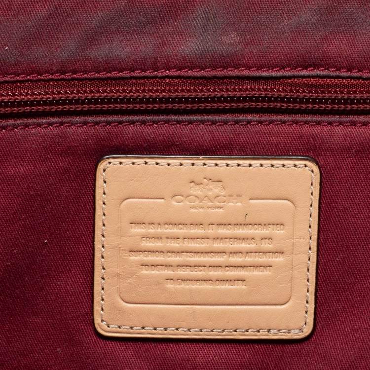Pre Owned Coach Burgundy/Beige Leather Tote