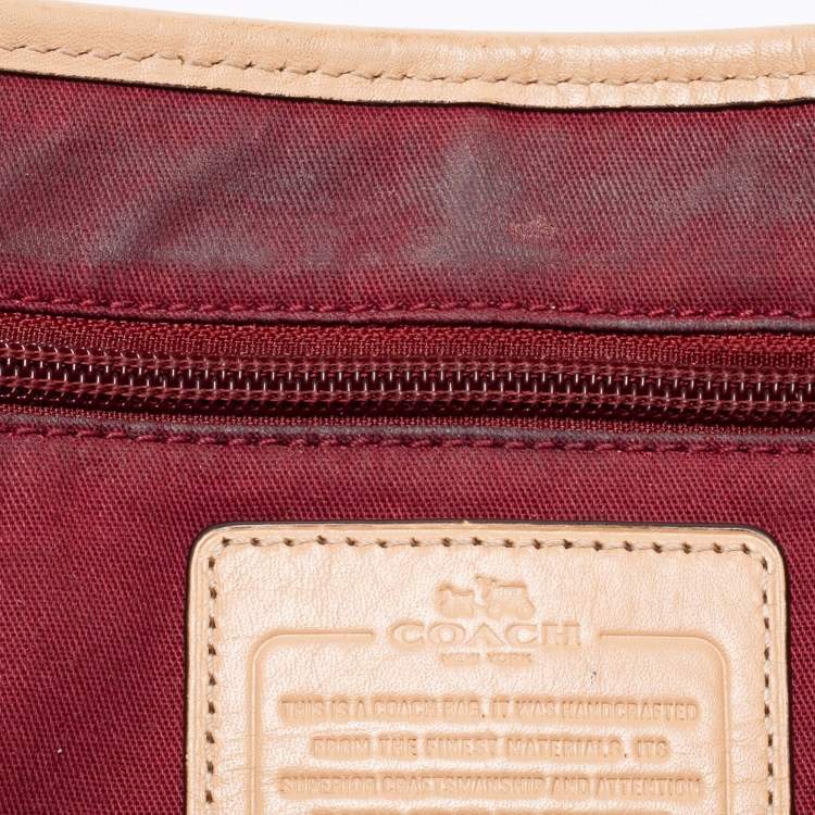 Pre Owned Coach Burgundy/Beige Leather Tote
