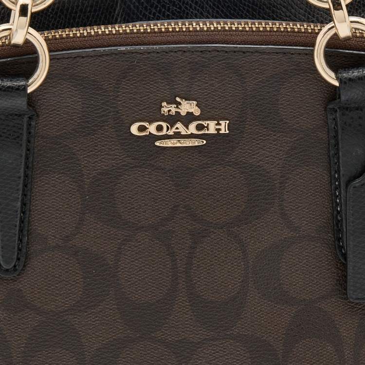 مملوكة مسبقًا Coach Black/Brown Signature Coated Canvas and Leather Mini Christie Carryall Satchel