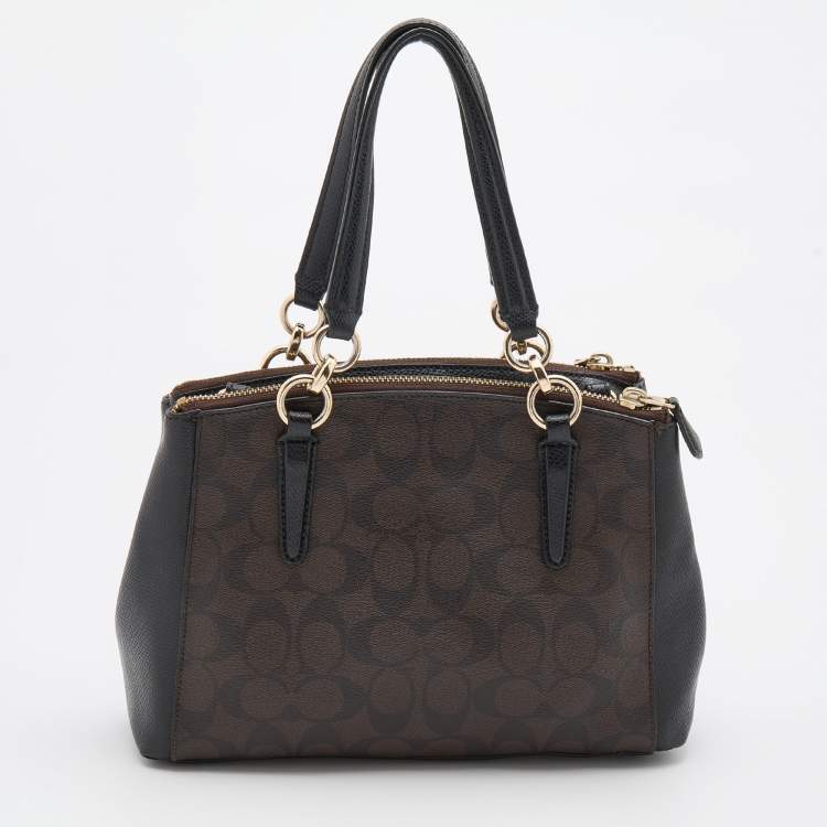 مملوكة مسبقًا Coach Black/Brown Signature Coated Canvas and Leather Mini Christie Carryall Satchel