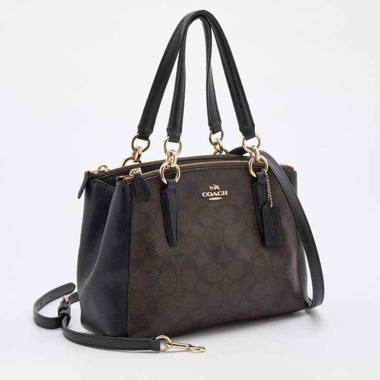مملوكة مسبقًا Coach Black/Brown Signature Coated Canvas and Leather Mini Christie Carryall Satchel