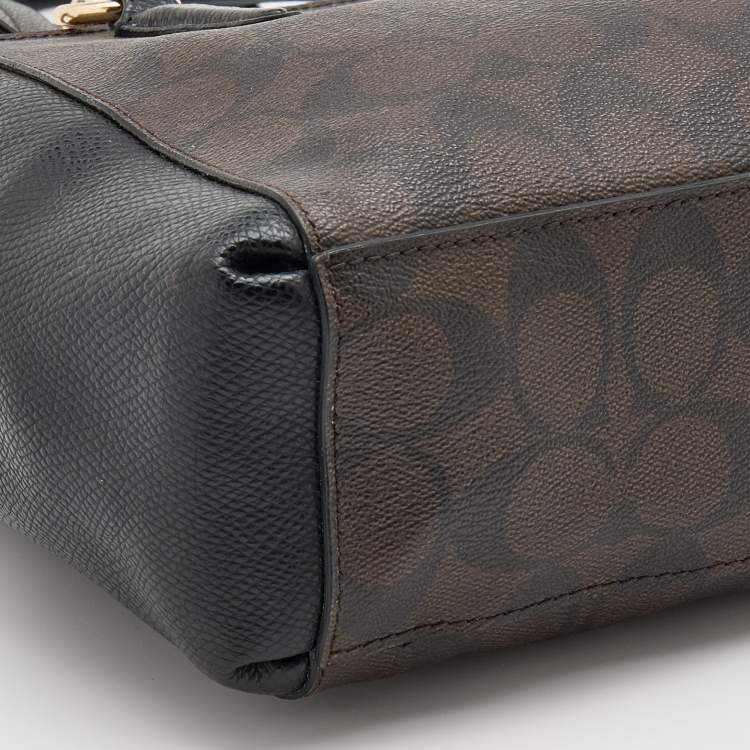 مملوكة مسبقًا Coach Black/Brown Signature Coated Canvas and Leather Mini Christie Carryall Satchel