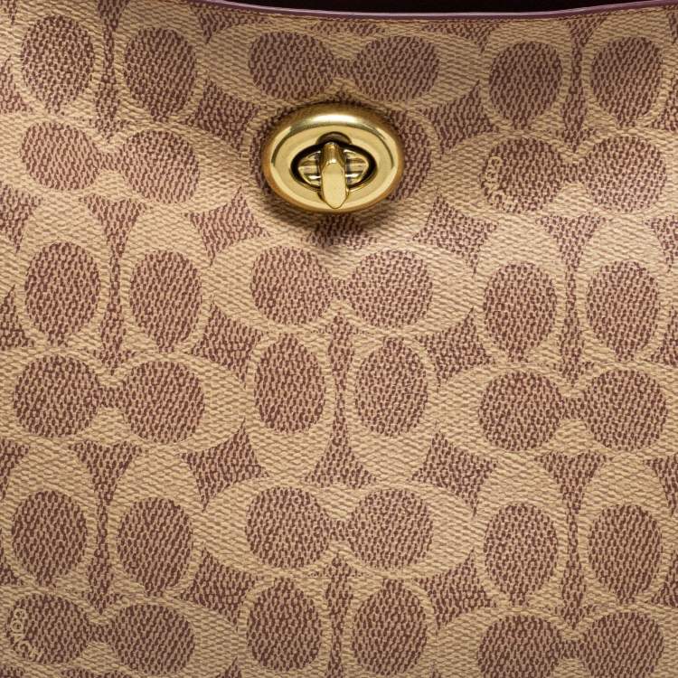 Pre Owned Coach Beige/Brown Signature Coated Canvas and Leather Willow Shoulder Bag