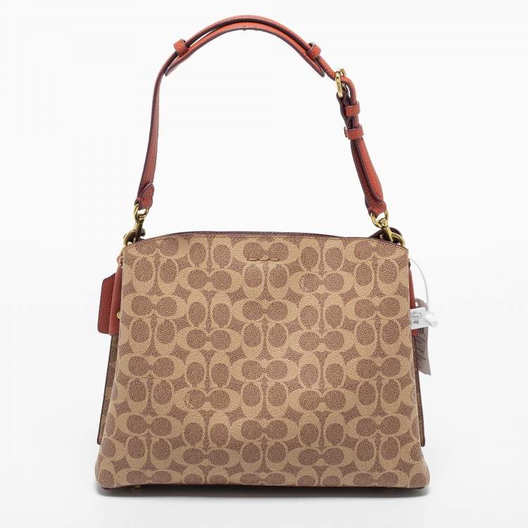 Pre Owned Coach Beige/Brown Signature Coated Canvas and Leather Willow Shoulder Bag