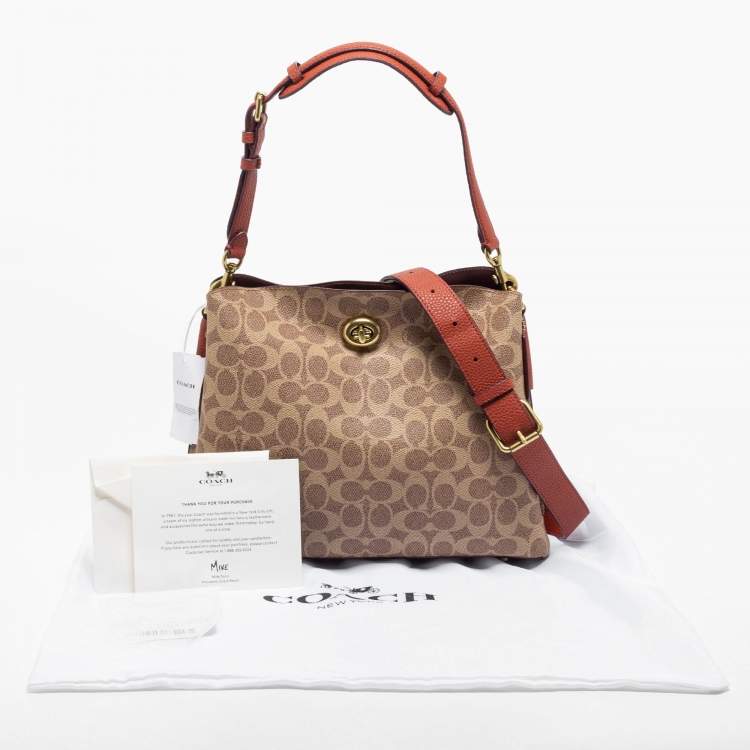 Pre Owned Coach Beige/Brown Signature Coated Canvas and Leather Willow Shoulder Bag