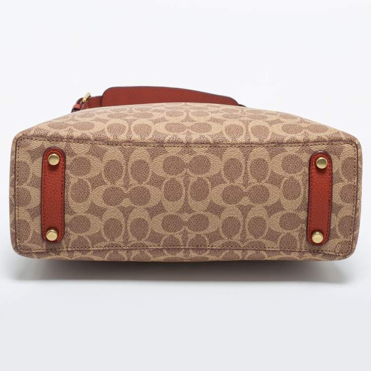 Pre Owned Coach Beige/Brown Signature Coated Canvas and Leather Willow Shoulder Bag