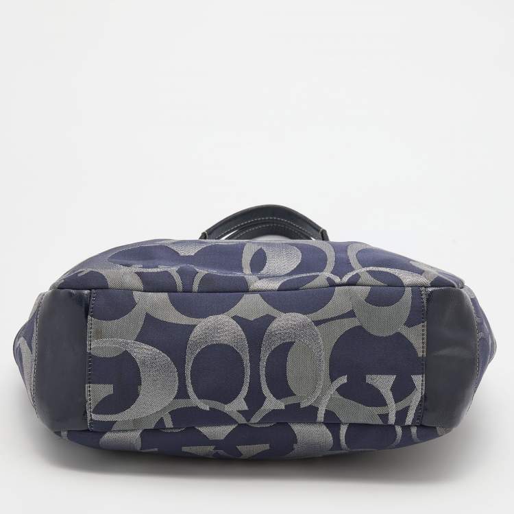 Pre Owned Coach Navy Blue Signature Canvas and Leather Tote