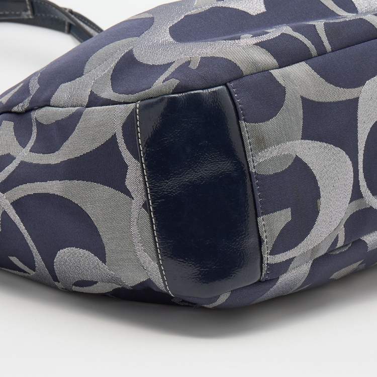 Pre Owned Coach Navy Blue Signature Canvas and Leather Tote