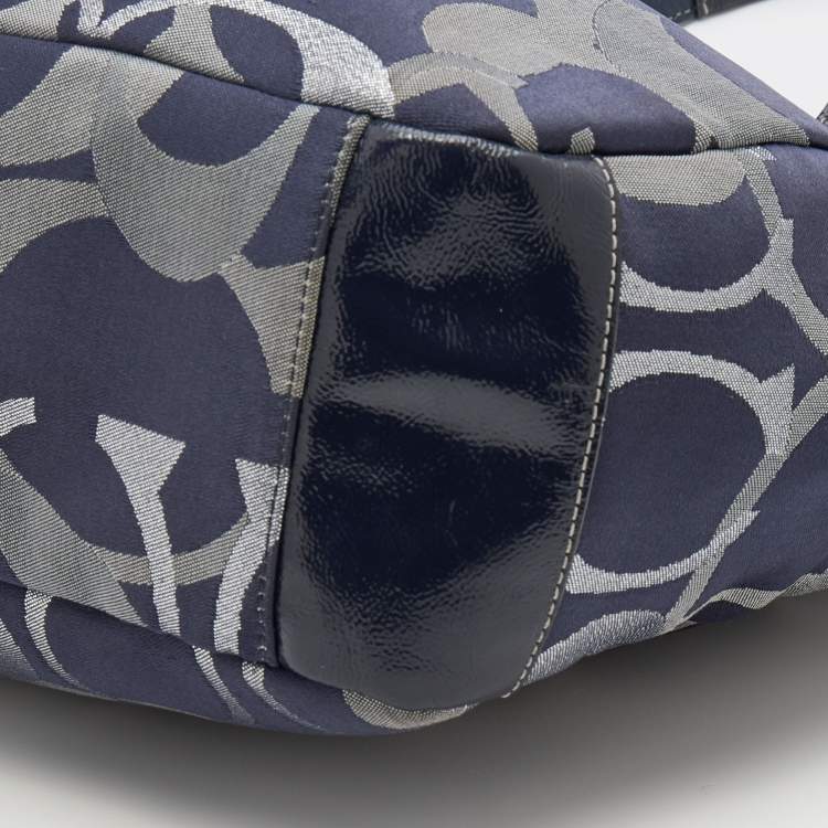 Pre Owned Coach Navy Blue Signature Canvas and Leather Tote