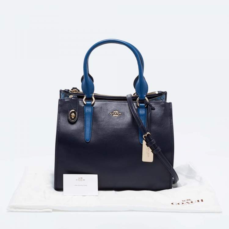 Pre Owned Coach Two Tone Blue Python Embossed and Leather Carryall Tote