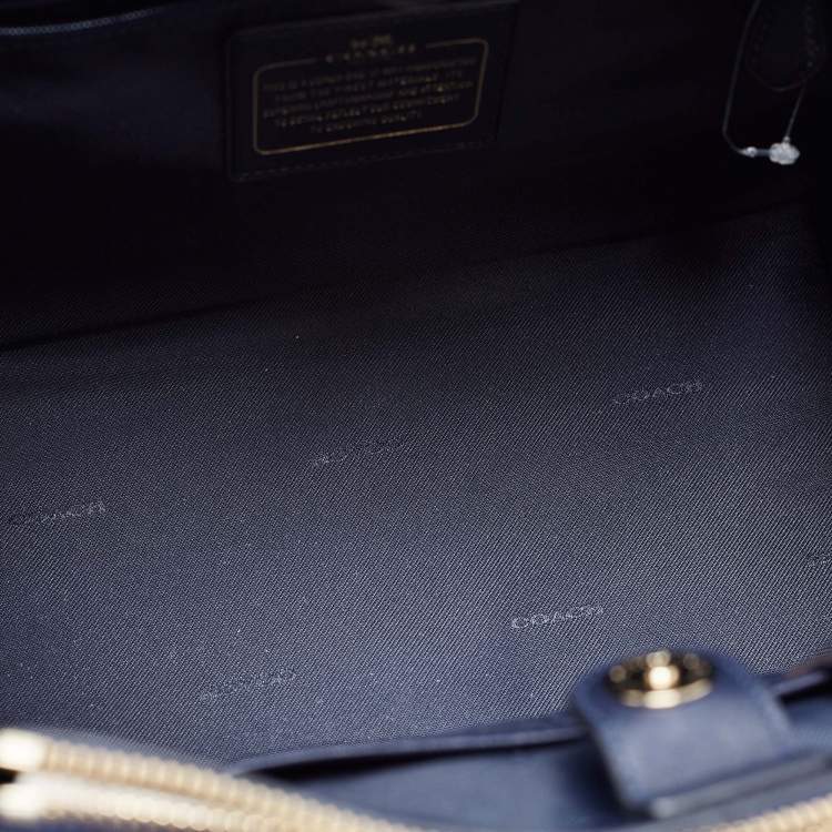 Pre Owned Coach Two Tone Blue Python Embossed and Leather Carryall Tote