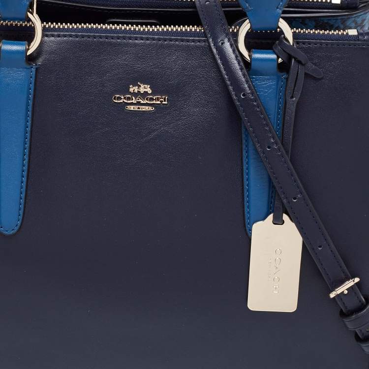 Pre Owned Coach Two Tone Blue Python Embossed and Leather Carryall Tote