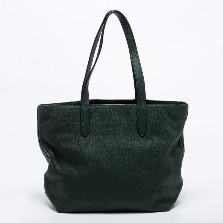 Pre Owned Coach Dark Green Pebbled Leather Front Pocket Tote