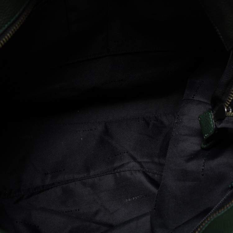 Pre Owned Coach Dark Green Pebbled Leather Front Pocket Tote