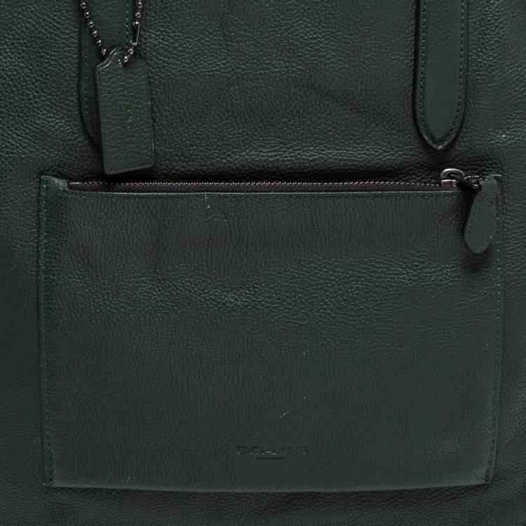 Pre Owned Coach Dark Green Pebbled Leather Front Pocket Tote