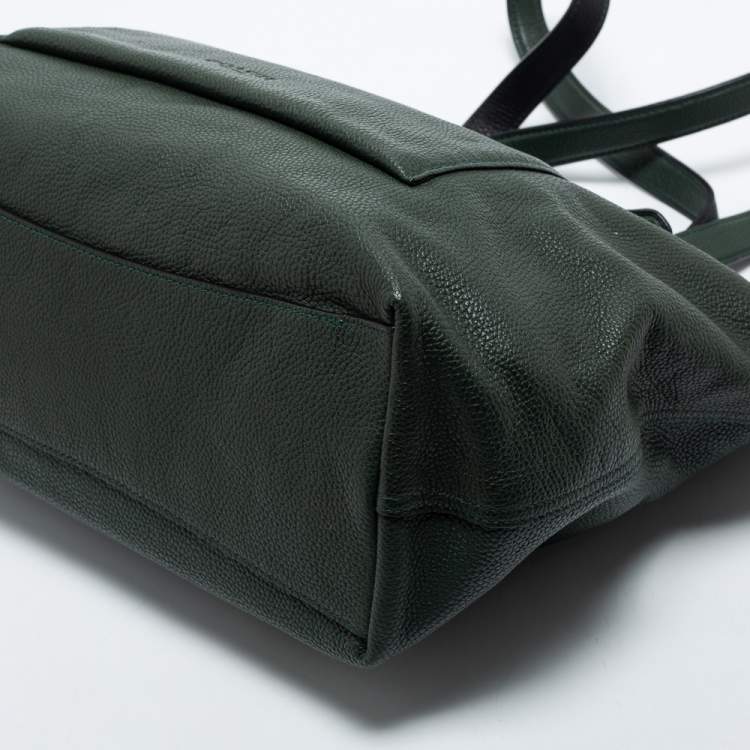 Pre Owned Coach Dark Green Pebbled Leather Front Pocket Tote