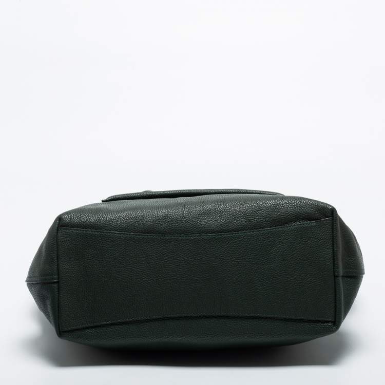 Pre Owned Coach Dark Green Pebbled Leather Front Pocket Tote