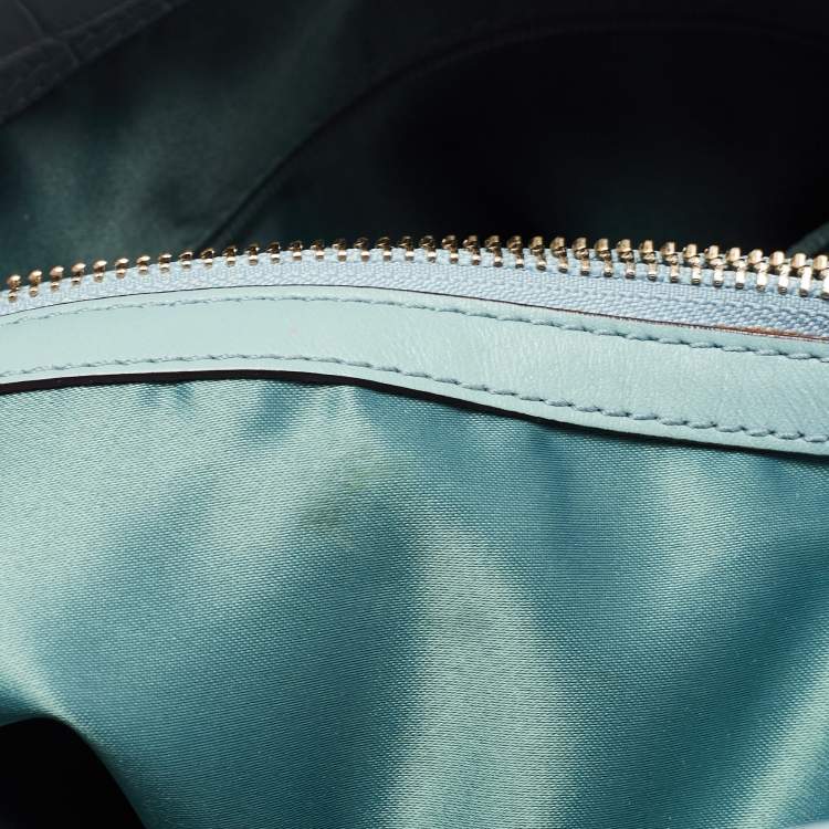 Pre Owned Coach Blue Croc Embossed Leather Carryall Mia Satchel