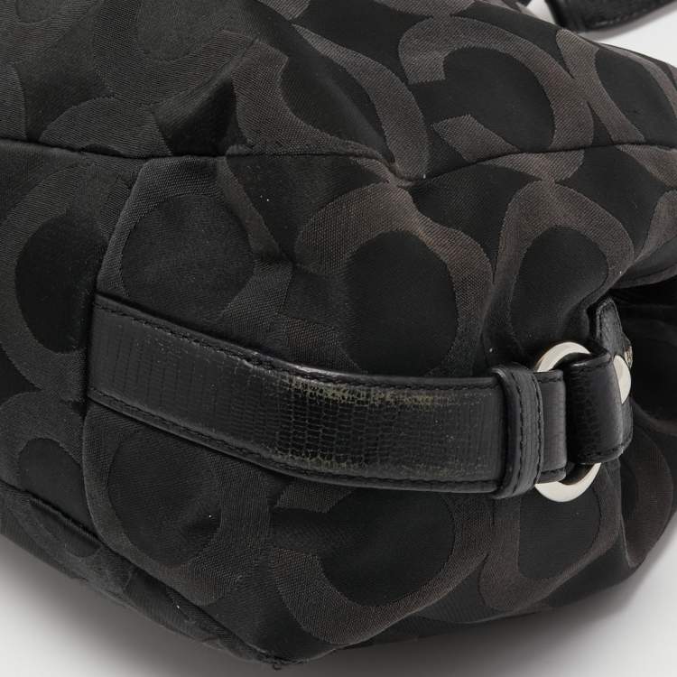 Pre Owned Coach Black Signature Nylon and Leather Madison Maggie Hobo
