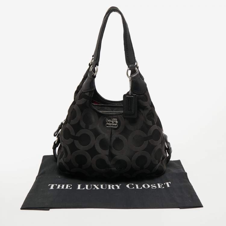Pre Owned Coach Black Signature Nylon and Leather Madison Maggie Hobo
