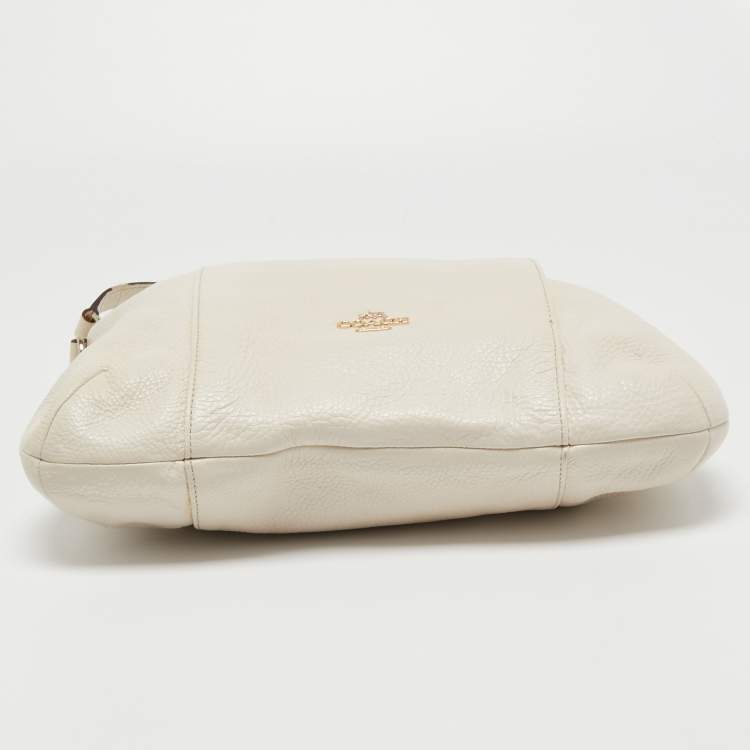 Pre Owned Coach Cream Leather East West Isabelle Hobo