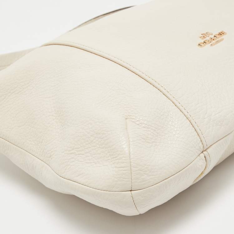 Pre Owned Coach Cream Leather East West Isabelle Hobo
