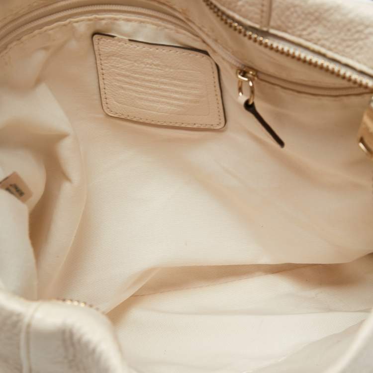 Pre Owned Coach Cream Leather East West Isabelle Hobo