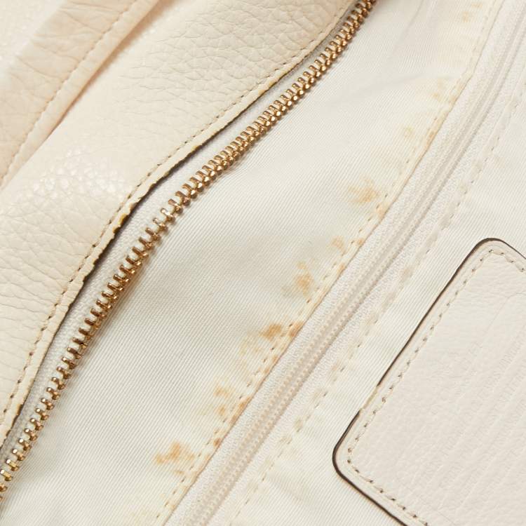 Pre Owned Coach Cream Leather East West Isabelle Hobo