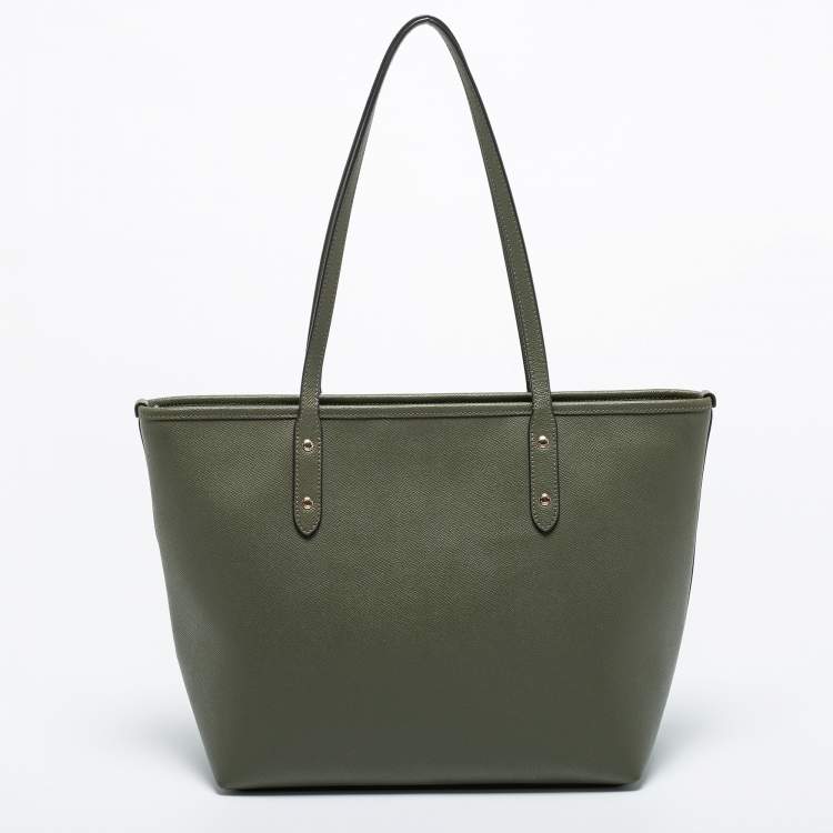 Pre Owned Coach Green Crossgrain Leather City Zip Tote