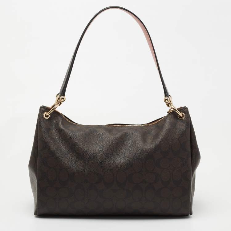 Pre Owned Coach Brown Signature Coated Canvas Mia Shoulder Bag