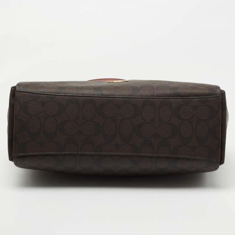 Pre Owned Coach Brown Signature Coated Canvas Mia Shoulder Bag