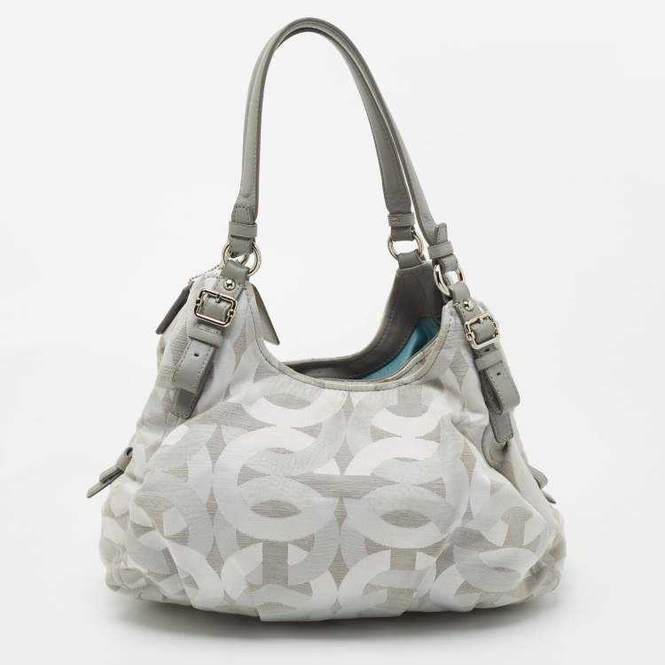 Pre Owned Coach Grey Op Art Canvas and Leather Madison Maggie Shoulder Bag