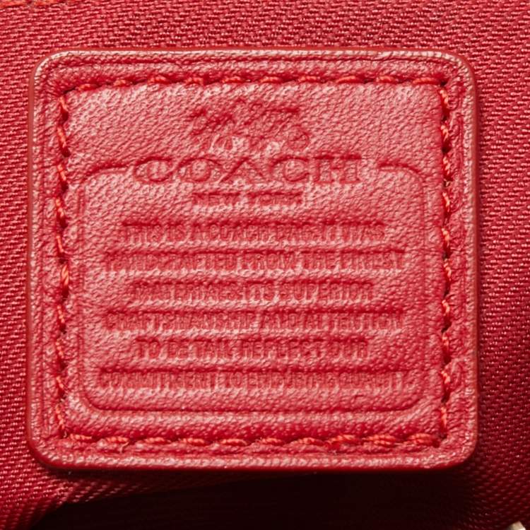 Pre Owned Coach Beige/Red Signature Jacquard and Leather Swingpack Crossbody Bag