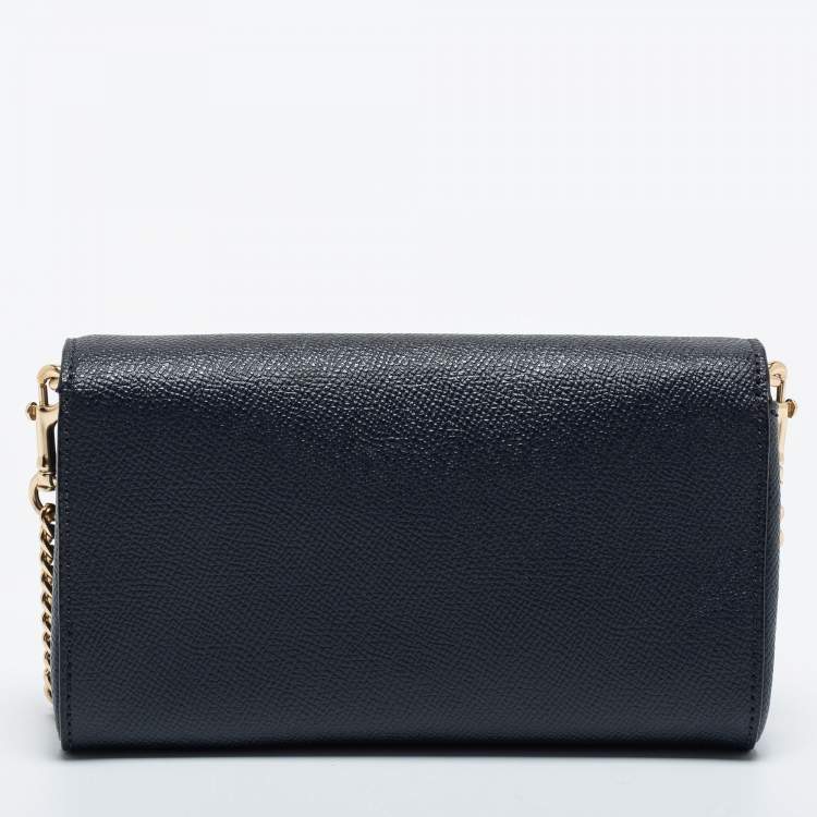 Pre Owned Coach Black Leather Wallet on Chain