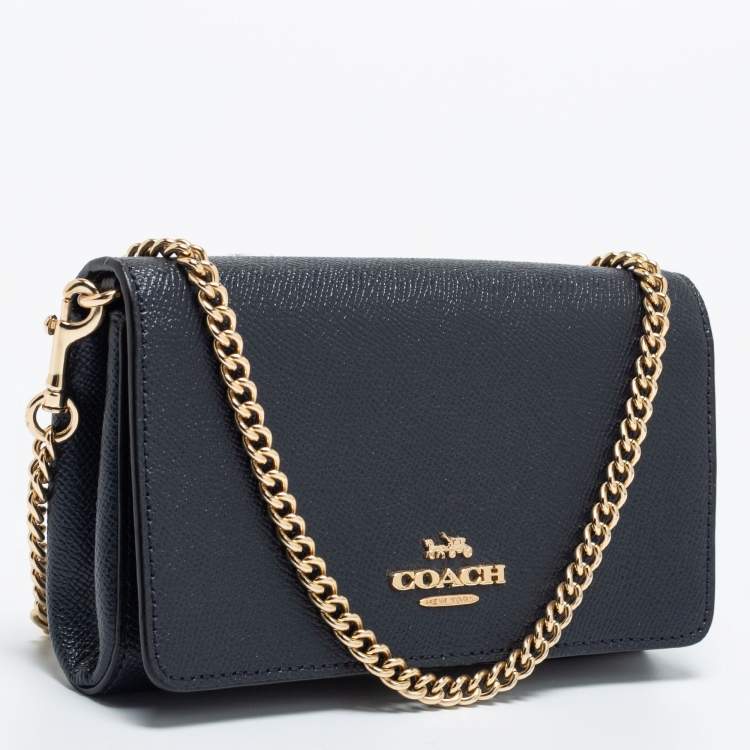 Pre Owned Coach Black Leather Wallet on Chain